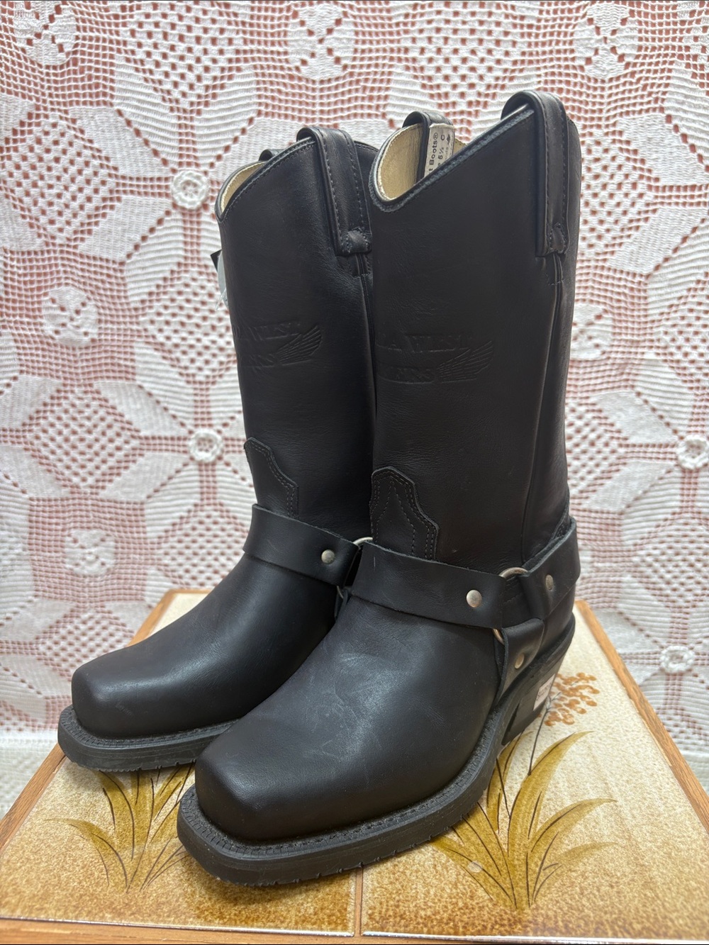 Canada West Black Leather Moto Boots